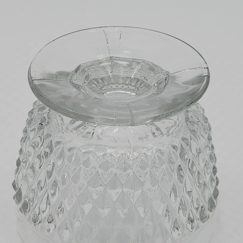 Vintage Clear Pressed Glass Footed Diamond Votive Candle Holder 3.25in